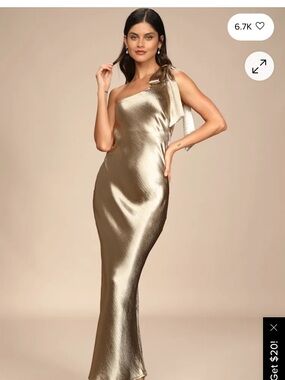 Hello Molly NWT One-Shoulder Metallic Gold Evening Gown